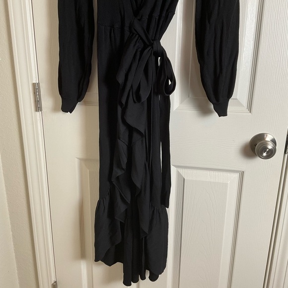 Zara Knit Ruffled Wrap Midi Dress Black size small - Picture 4 of 10
